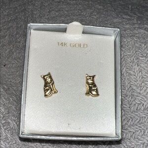 14K Gold Cat Earrings